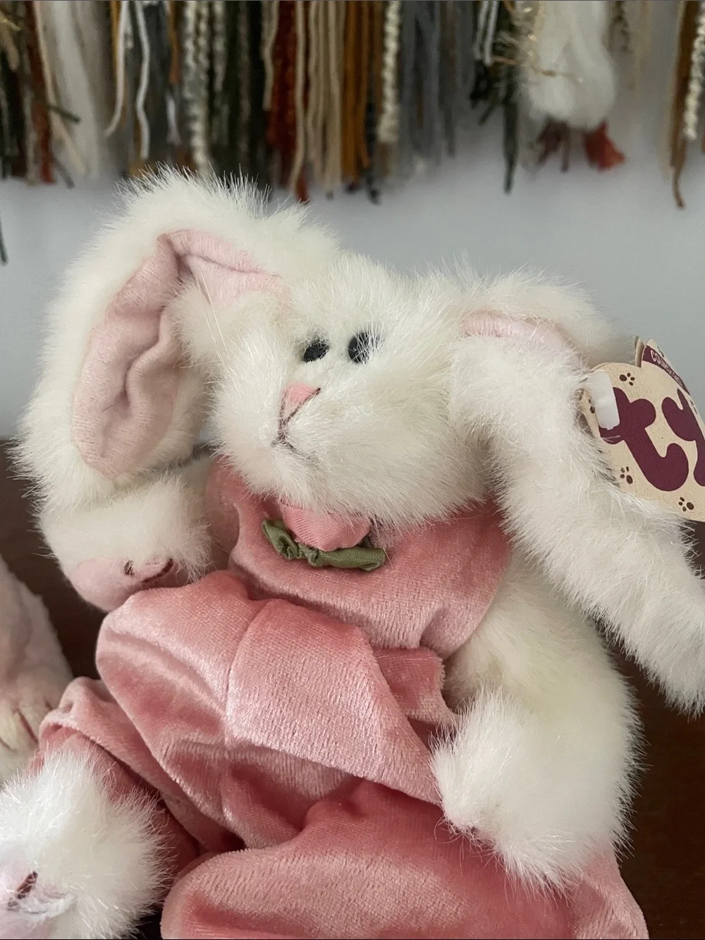 Ty Pink Bunny Plush Duo - White-Trim Velour & Soft Pink Companion